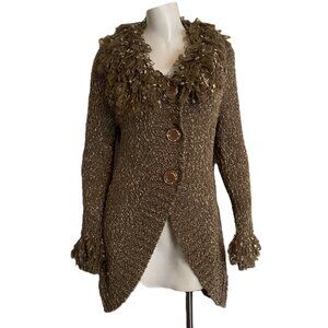 Emma G Tunic Cardigan Sweater Women's Sz Small Wool Blend Ruffled Collar Artsy